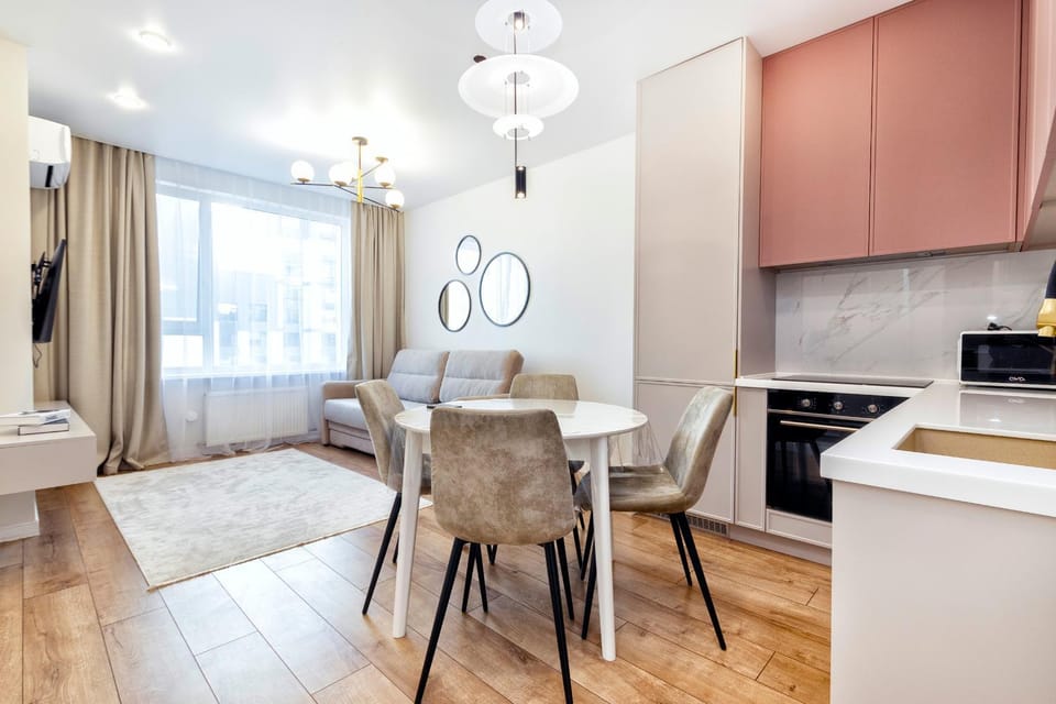 Kitchen or kitchenette, Living room, Seating area, Dining area, oven, stove