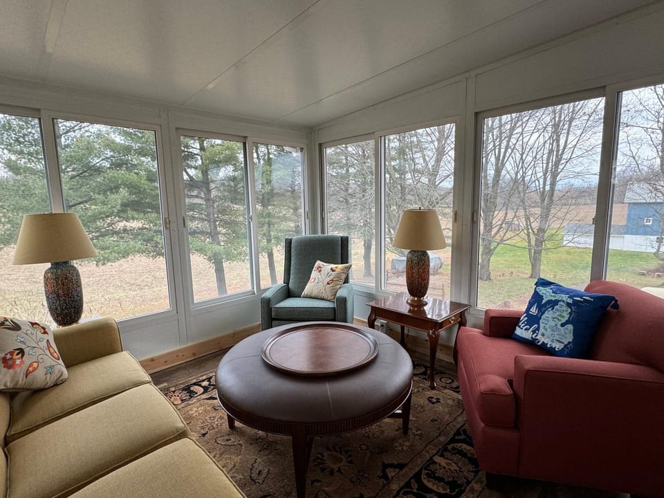 Natural landscape, Living room, Seating area, Garden view