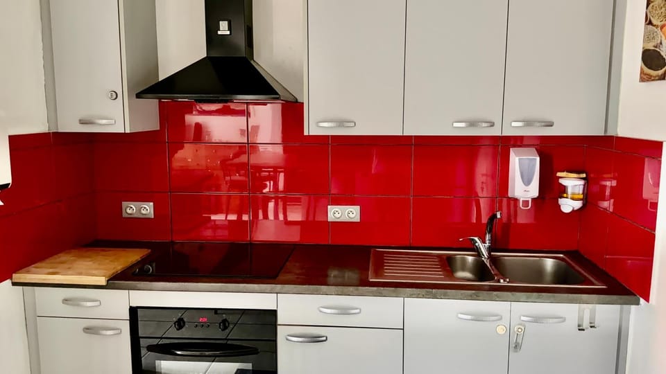 Kitchen or kitchenette, stove