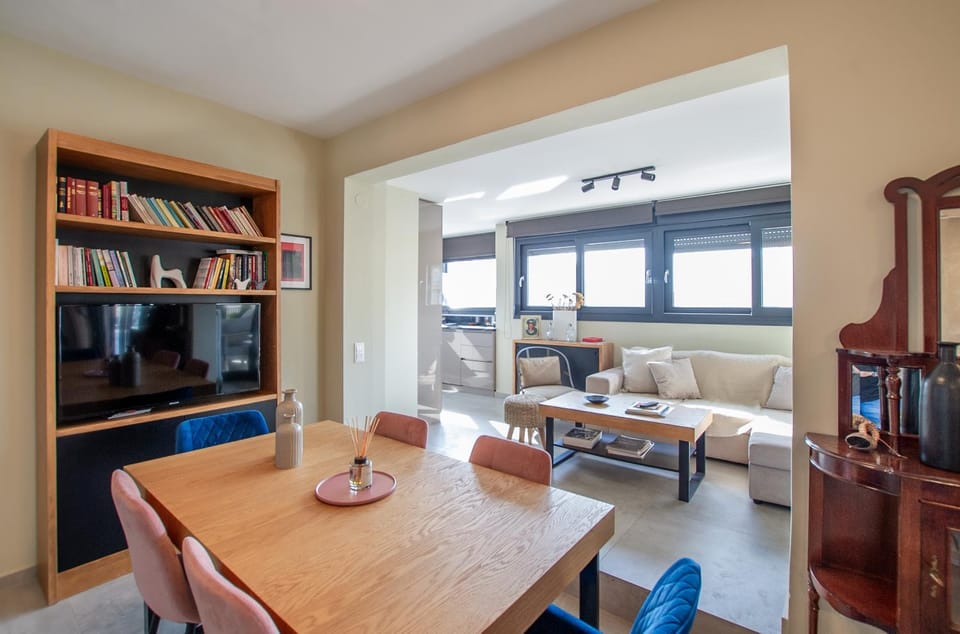 Library, Living room, Seating area, Dining area