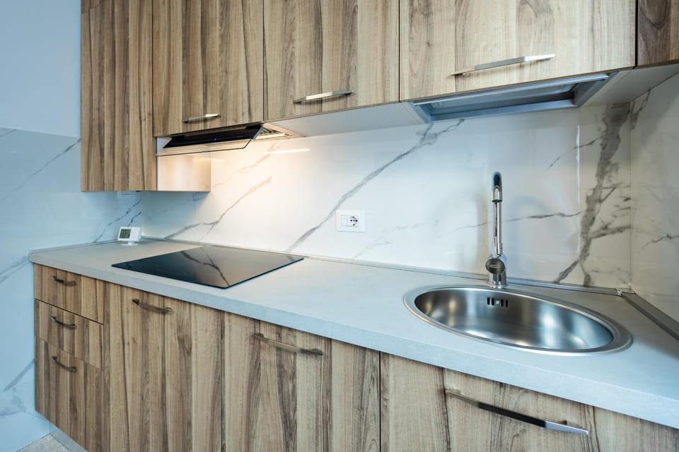 Kitchen or kitchenette, stove