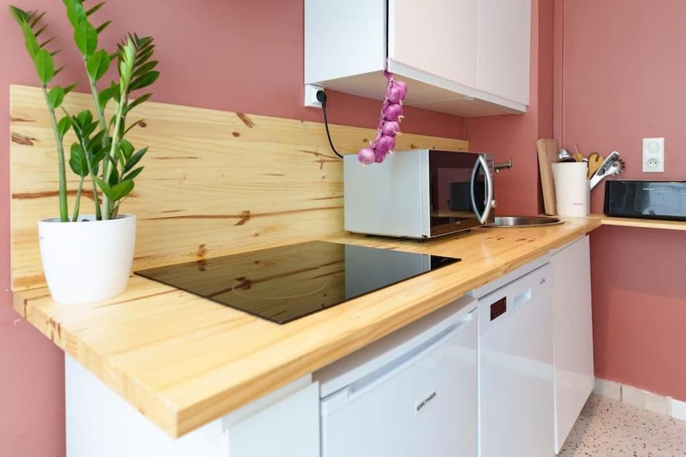 Kitchen or kitchenette, dishwasher, stove