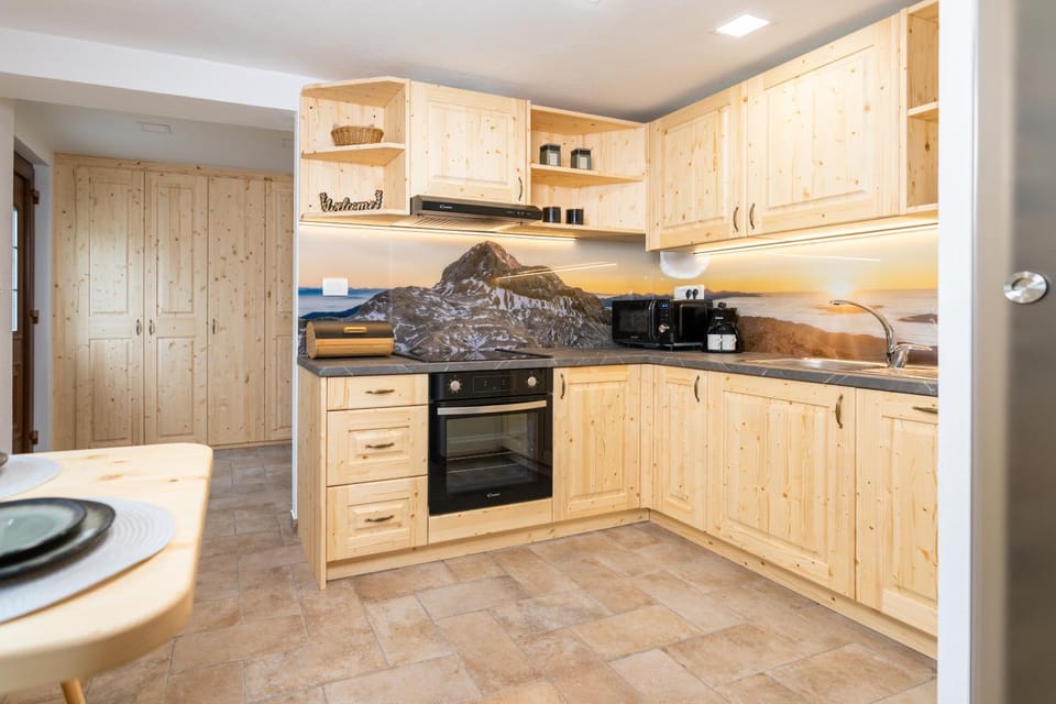 Kitchen or kitchenette, stove