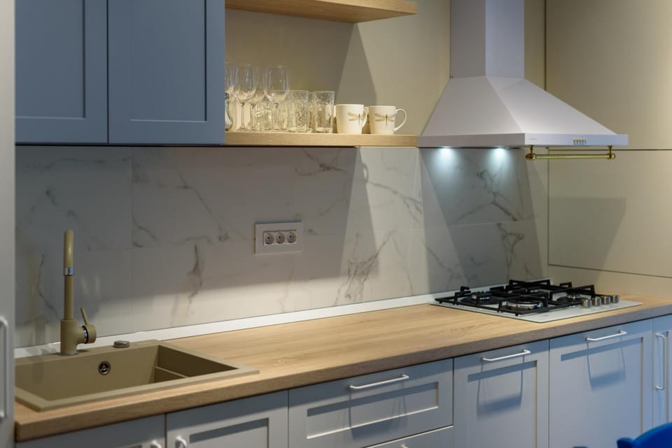 Kitchen or kitchenette, stove