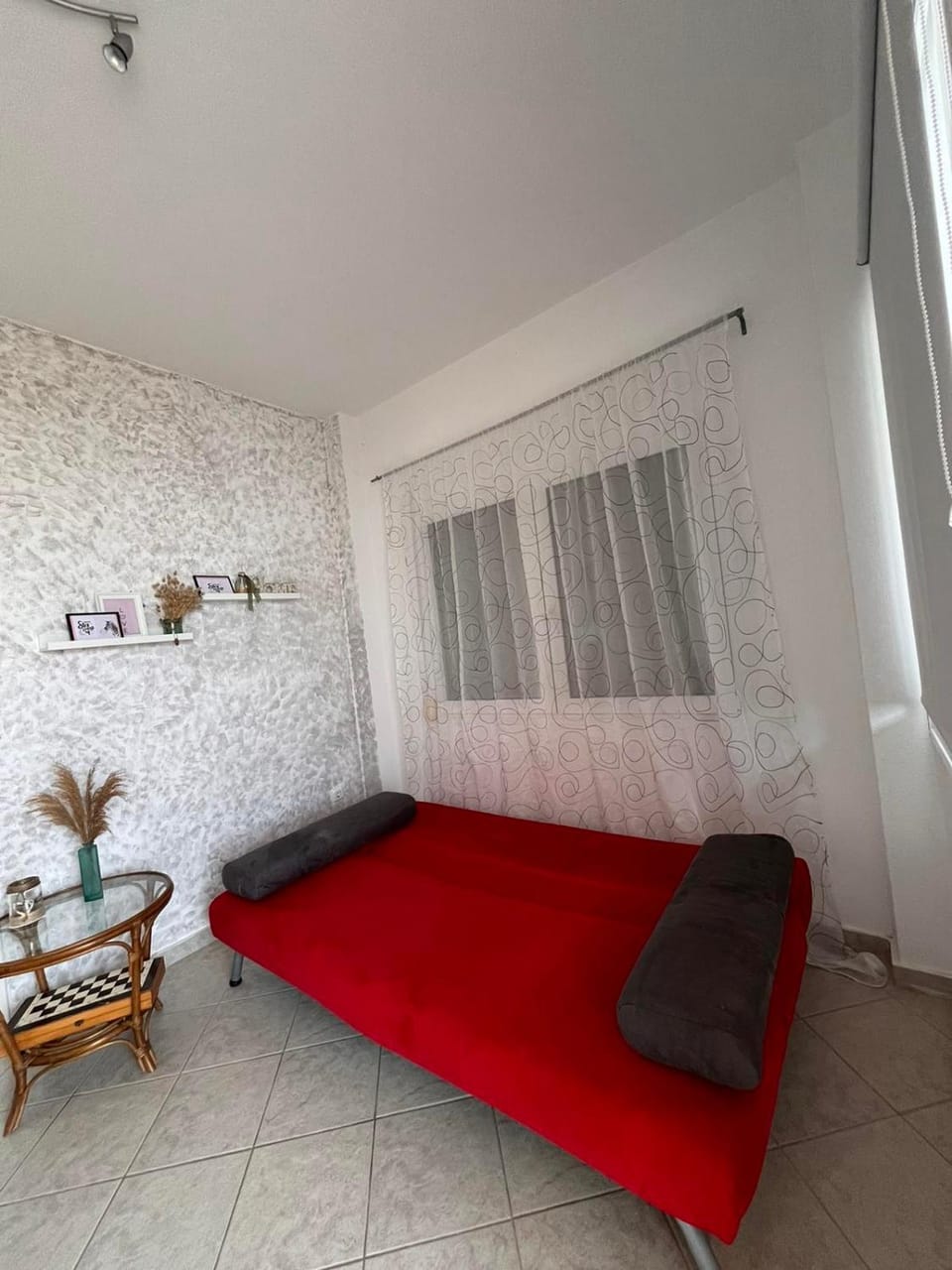Bed, Living room, Seating area
