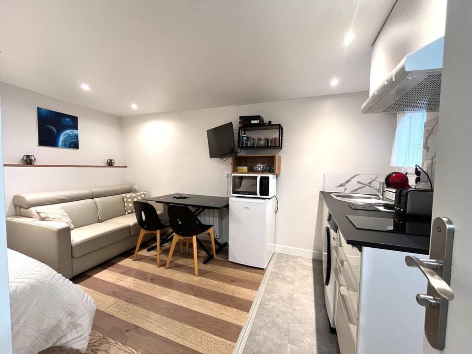 TV and multimedia, Kitchen or kitchenette, Living room, Photo of the whole room, Seating area, Dining area, stove