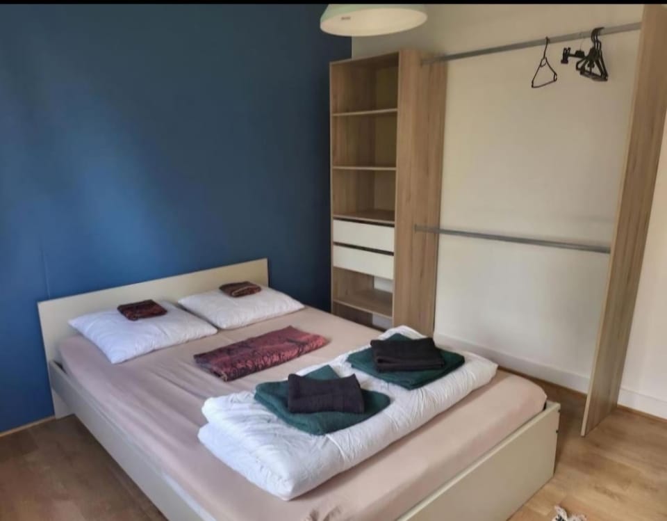 Bed, Photo of the whole room, Bedroom, towels, wardrobe