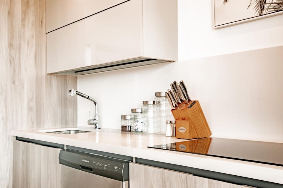 Kitchen or kitchenette, stove