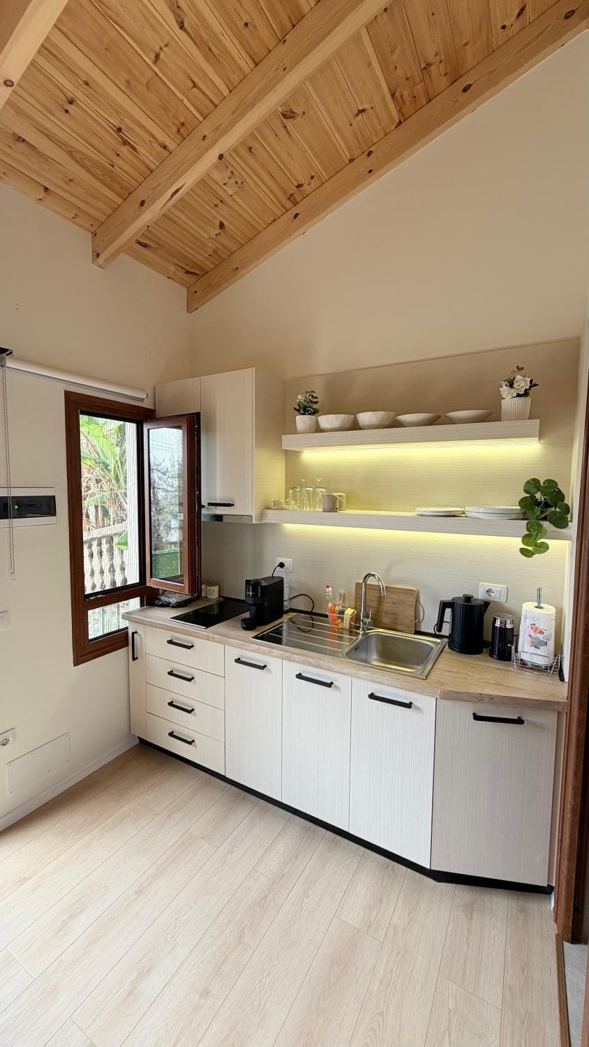 Kitchen or kitchenette, stove
