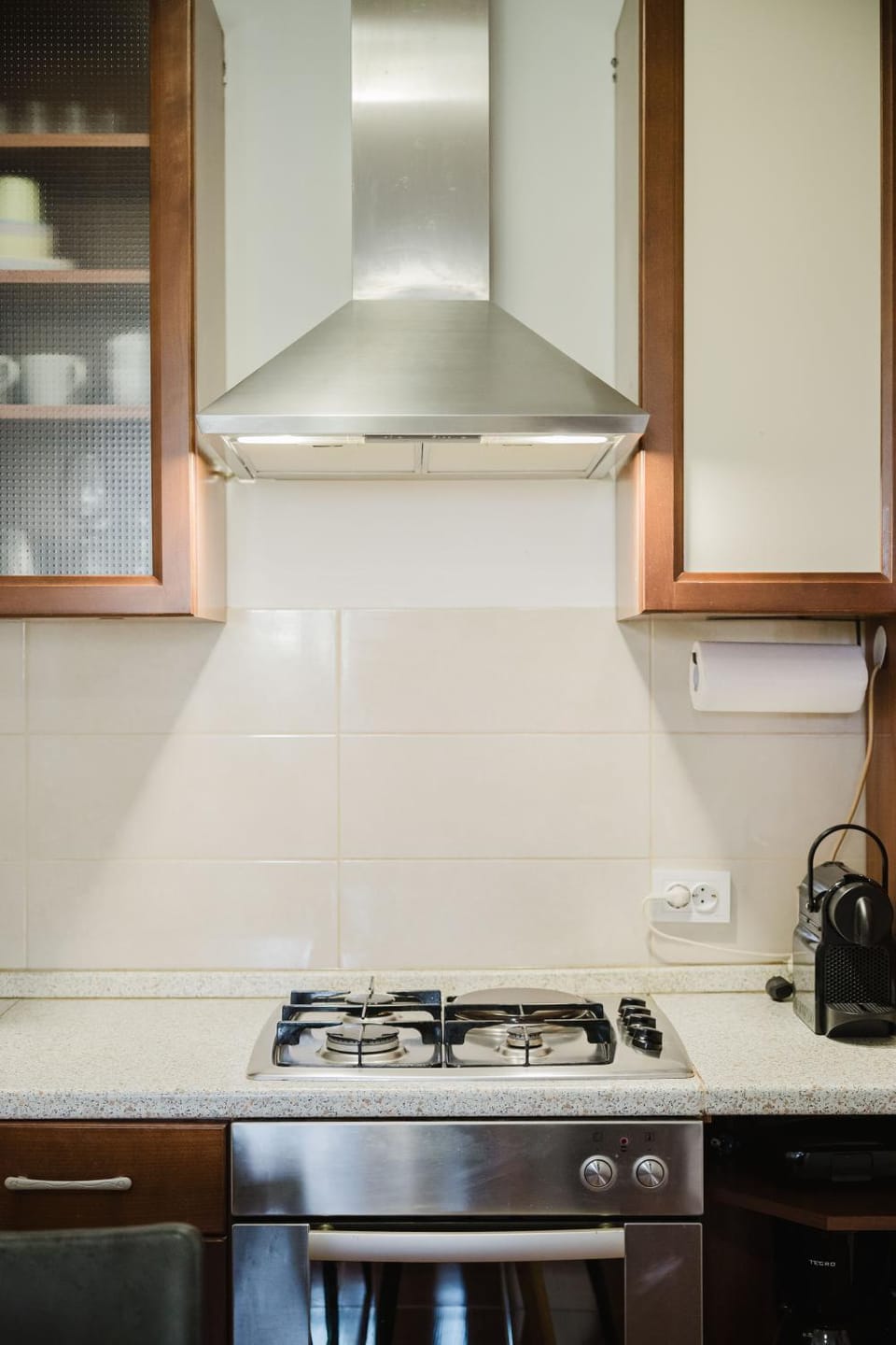 Kitchen or kitchenette, stove