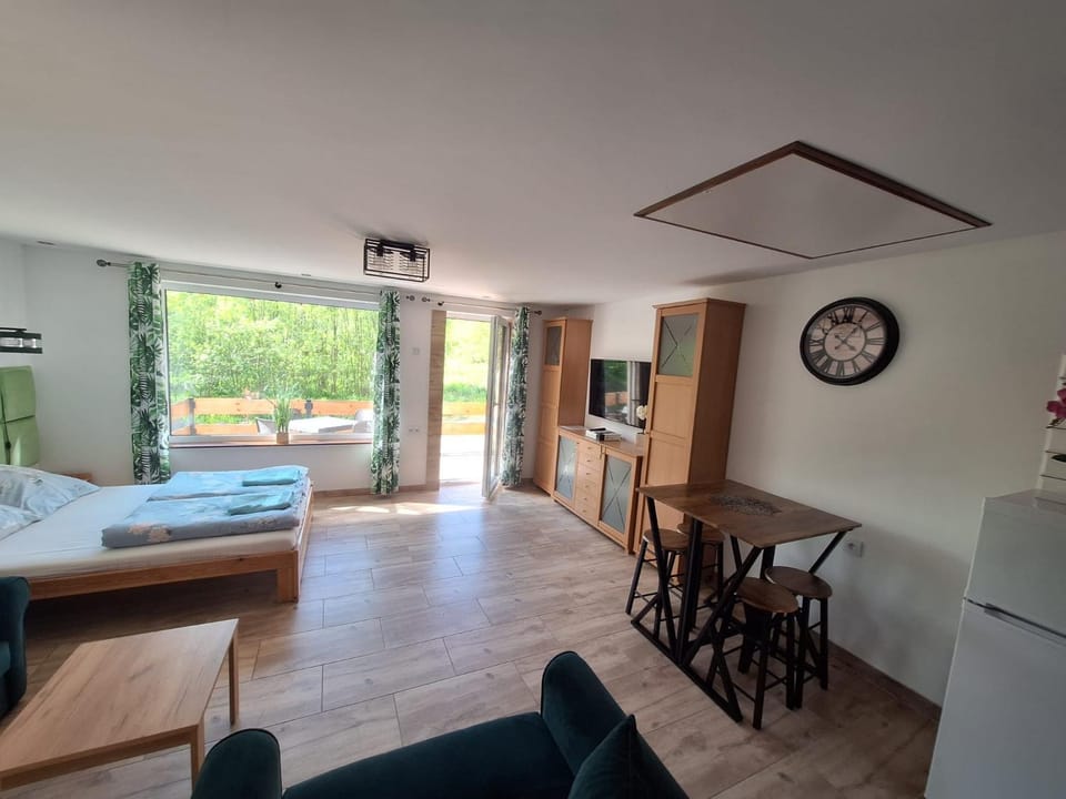 TV and multimedia, Kitchen or kitchenette, Living room, Seating area, Dining area, Bedroom