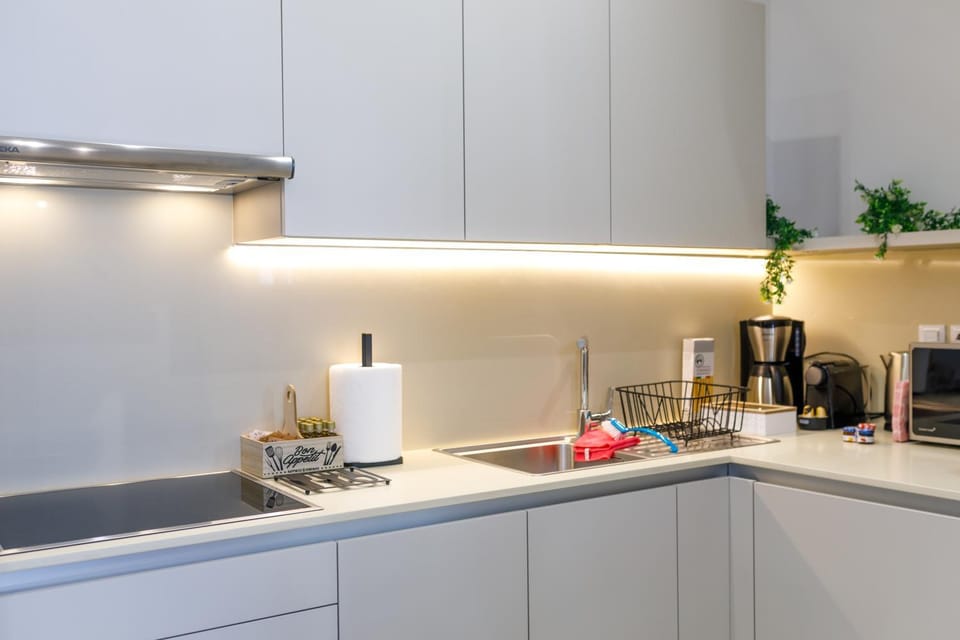 Kitchen or kitchenette, stove