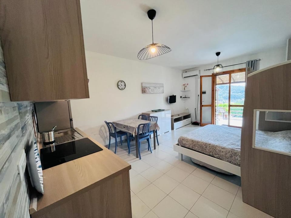 Bed, Kitchen or kitchenette, Living room, Seating area, Dining area, stove