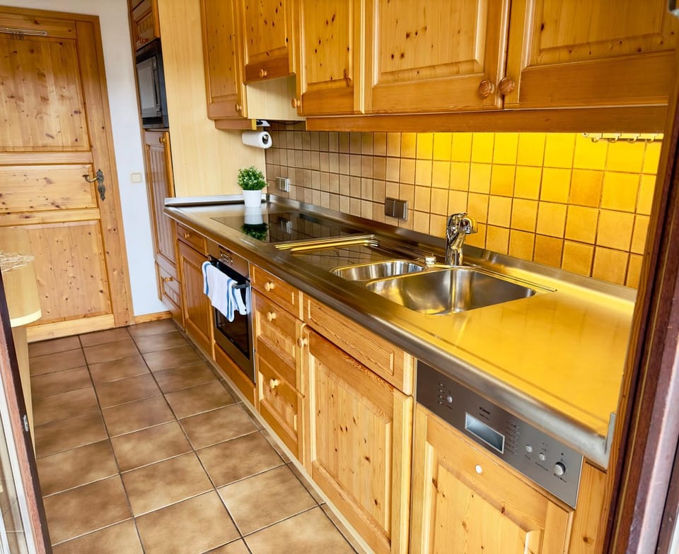 Kitchen or kitchenette, dishwasher, stove