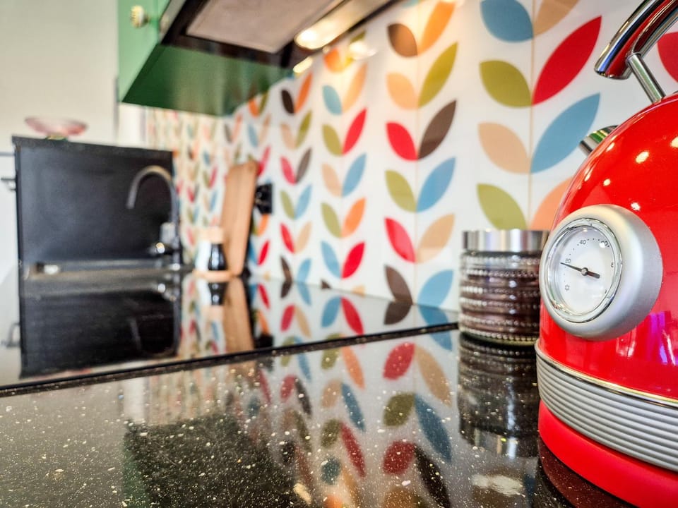 Kitchen or kitchenette, stove