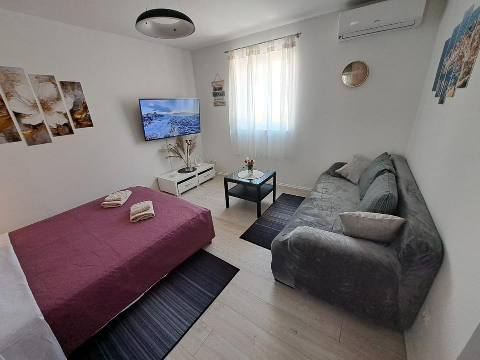 Bed, TV and multimedia, Living room, Seating area, Bedroom, air conditioner