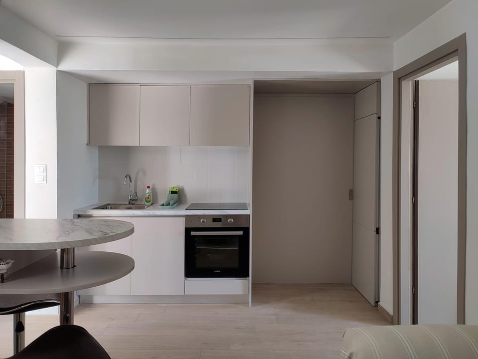 Kitchen or kitchenette, oven
