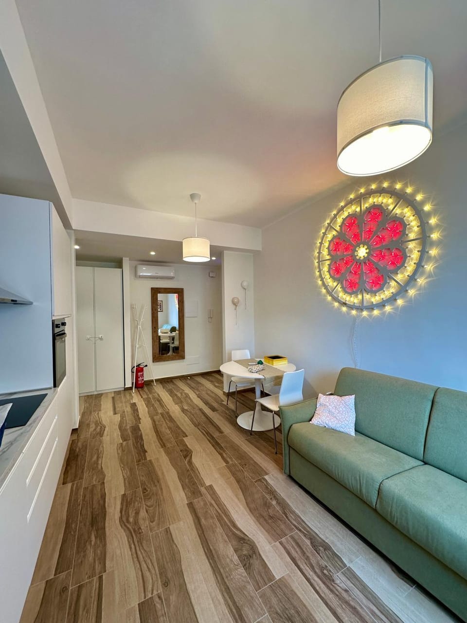 Kitchen or kitchenette, Living room, Decorative detail, Seating area