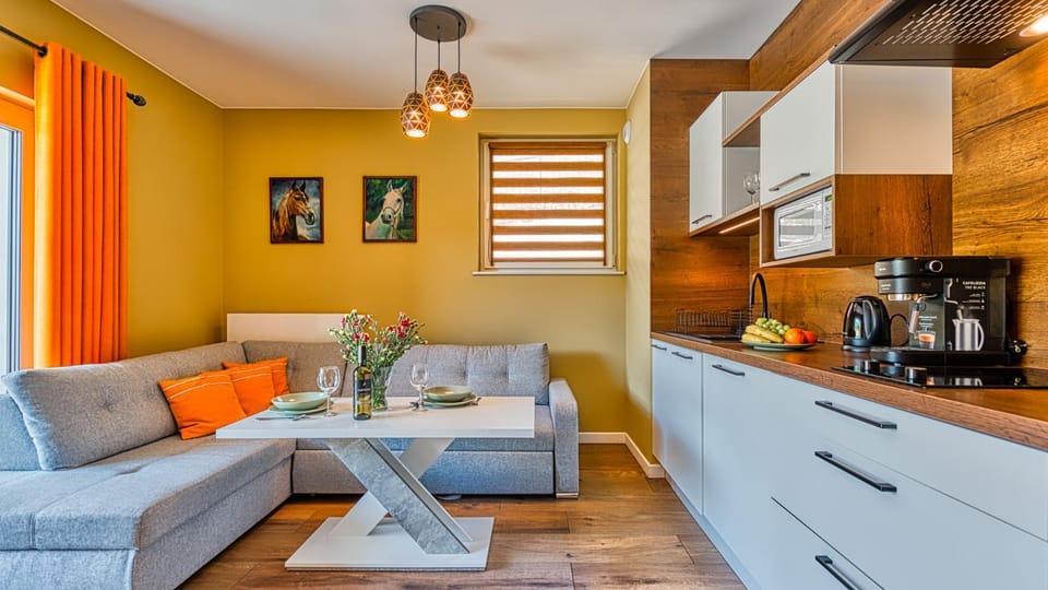 Coffee/tea facilities, Kitchen or kitchenette, Living room, Seating area, Dining area, stove