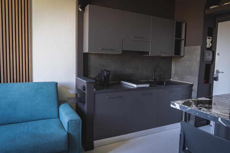 Kitchen or kitchenette, Seating area, minibar, stove