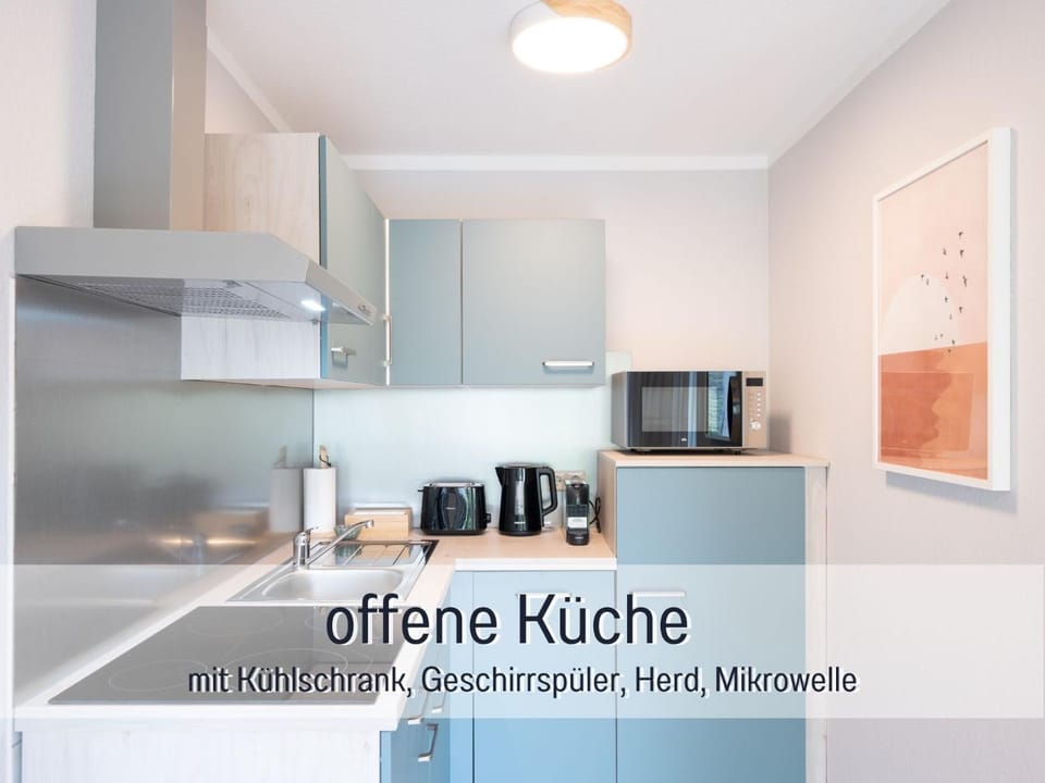 Coffee/tea facilities, Kitchen or kitchenette, Text overlay, toaster