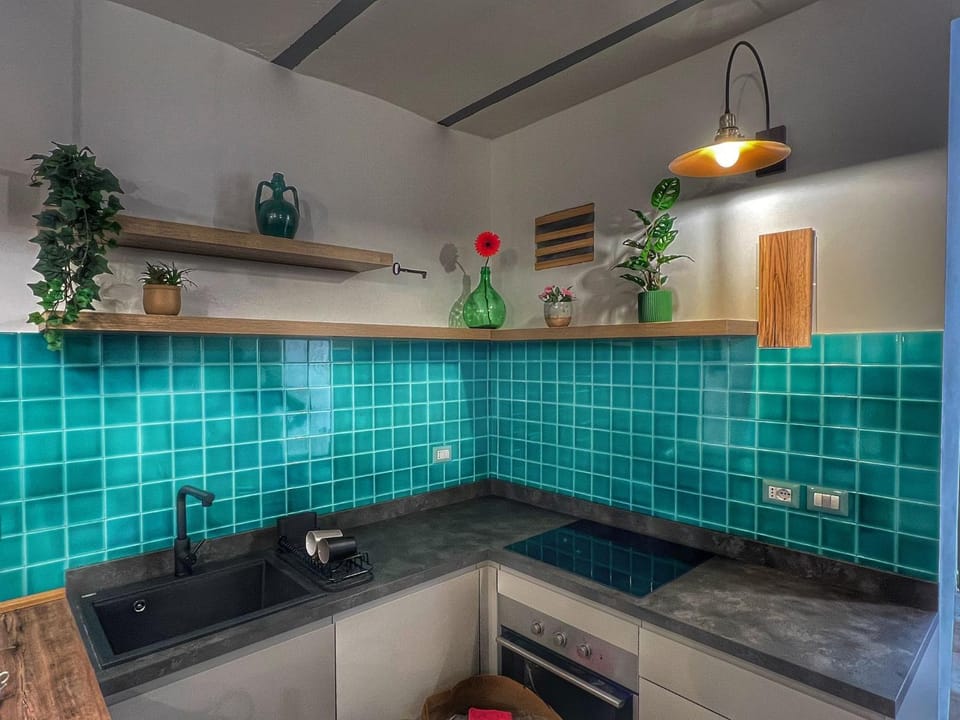 Kitchen or kitchenette, stove