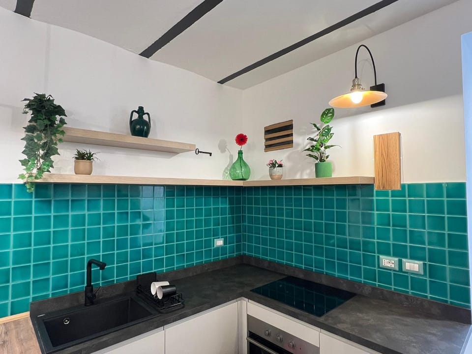 Kitchen or kitchenette, stove