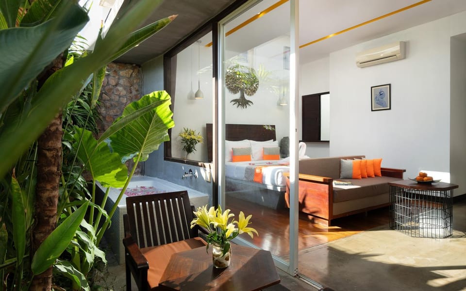 Bed, Garden, View (from property/room), Balcony/Terrace, Photo of the whole room, Seating area, Dining area, Bedroom, Area and facilities, Bath, air conditioner