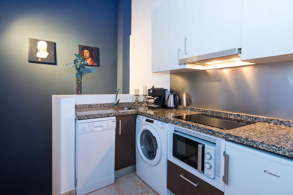 Kitchen or kitchenette, dishwasher, minibar, stove, washing machine