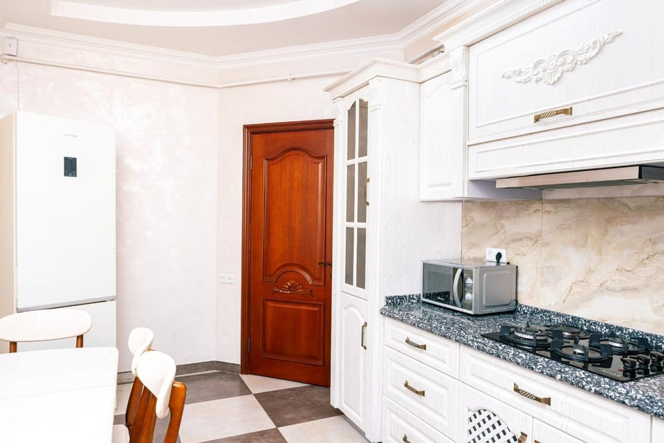Kitchen or kitchenette, stove