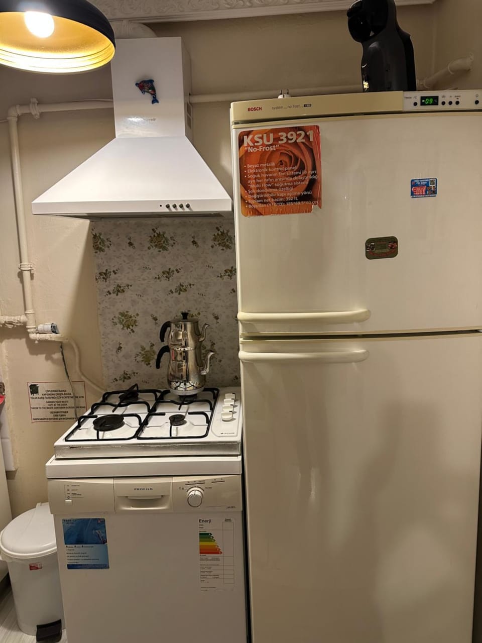 Kitchen or kitchenette, stove