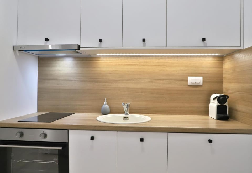 Kitchen or kitchenette, minibar, stove