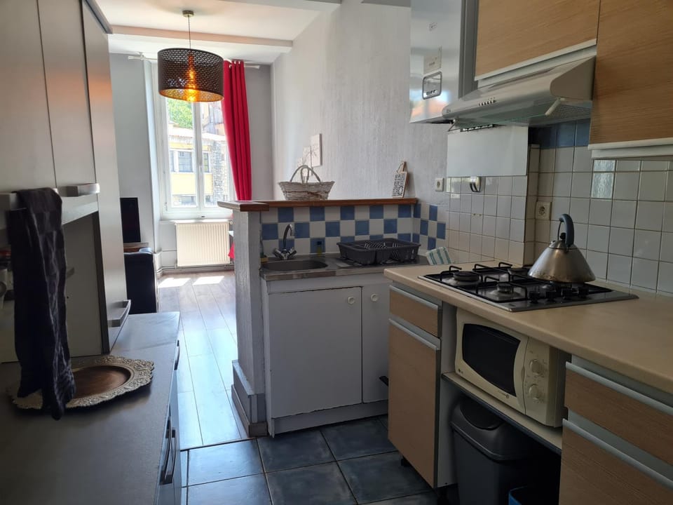 Kitchen or kitchenette, microwave
