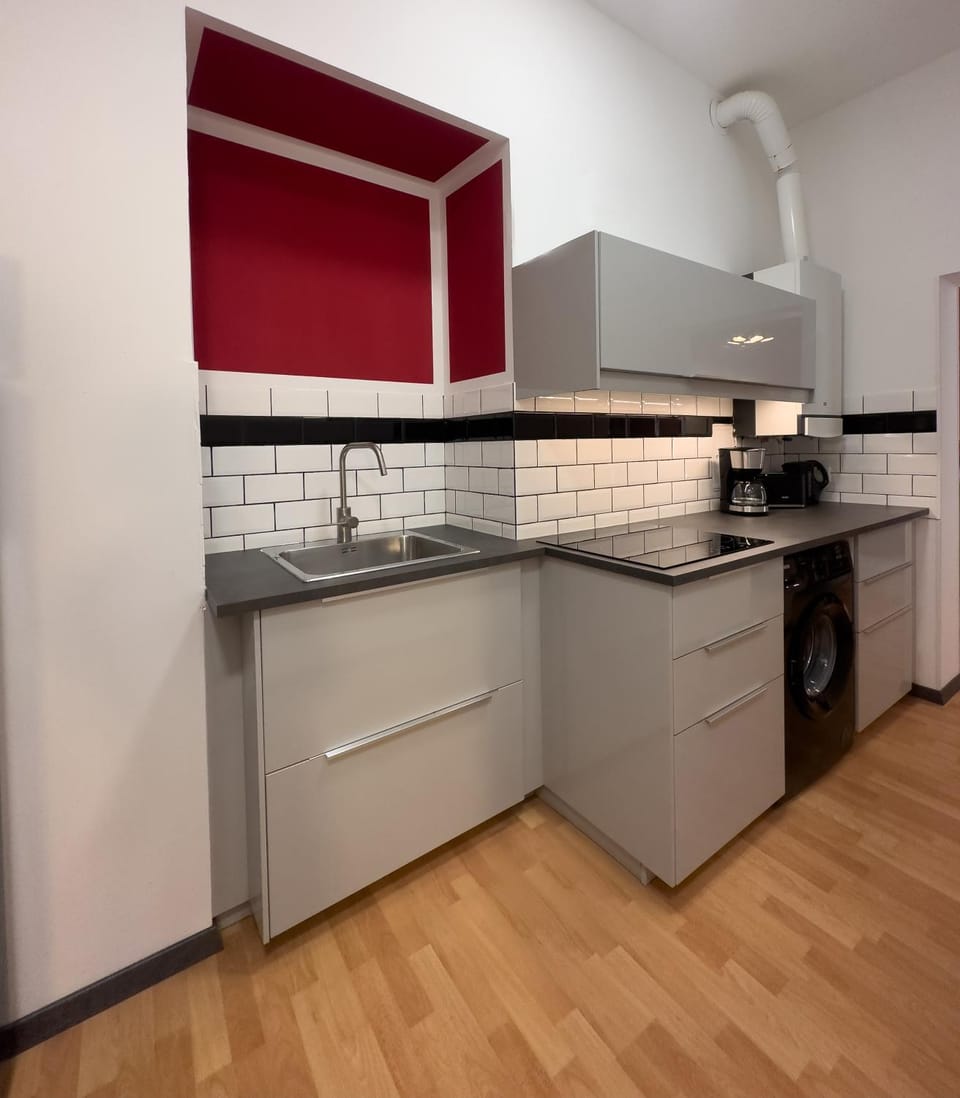 Kitchen or kitchenette, stove