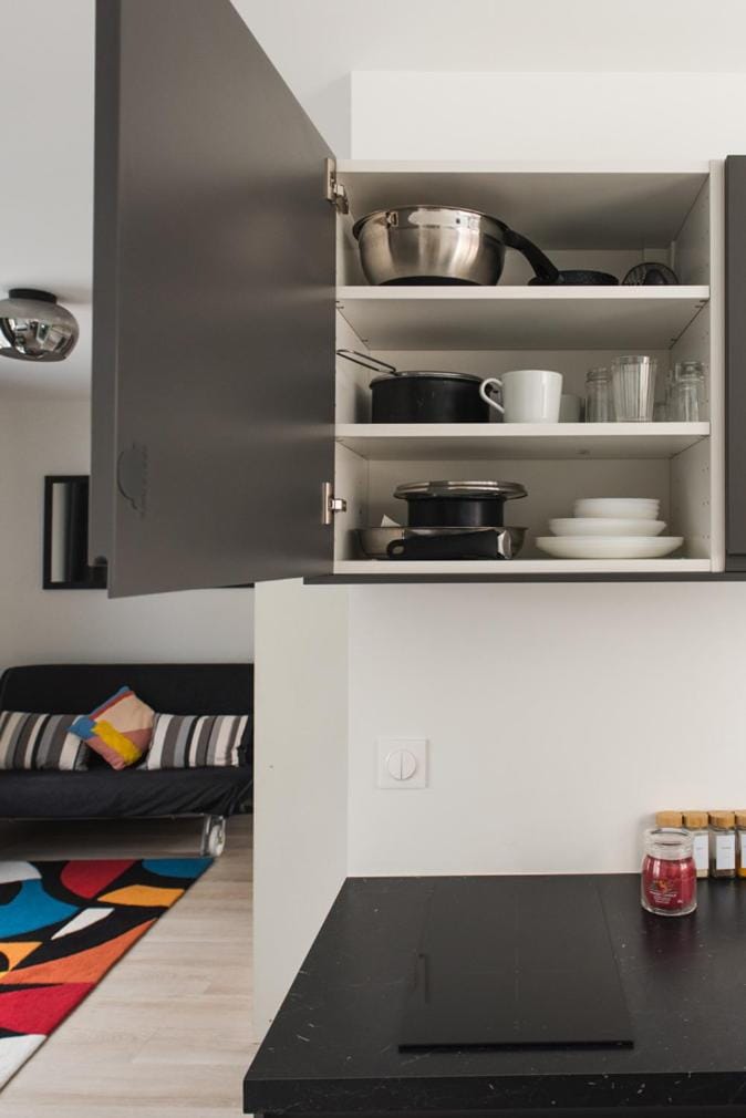 Kitchen or kitchenette, stove