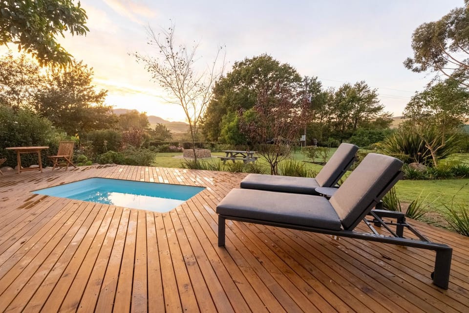 Patio, Pool view, Sunset