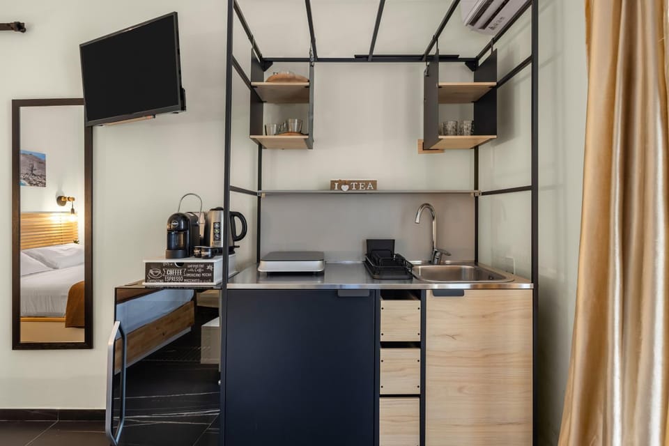 Kitchen or kitchenette, stove