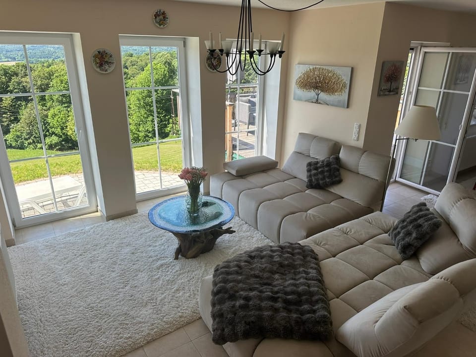 View (from property/room), Living room, Seating area, Garden view