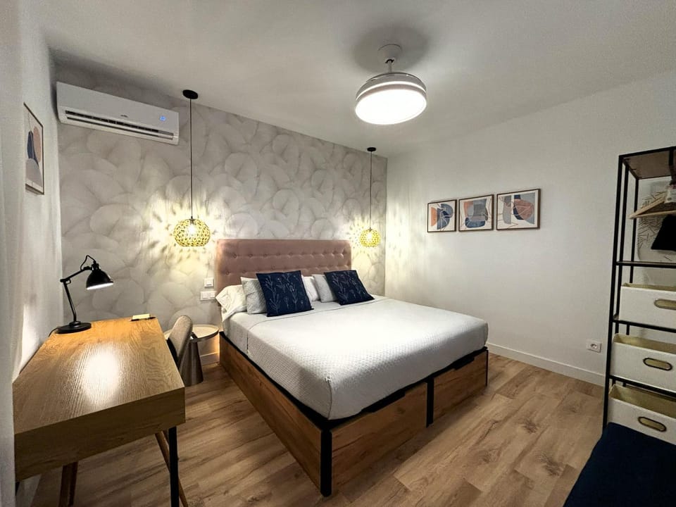 Bed, Seating area, Bedroom, wardrobe, air conditioner