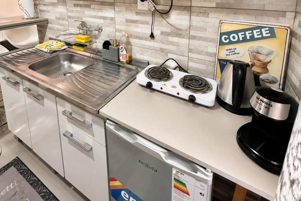 Kitchen or kitchenette, stove
