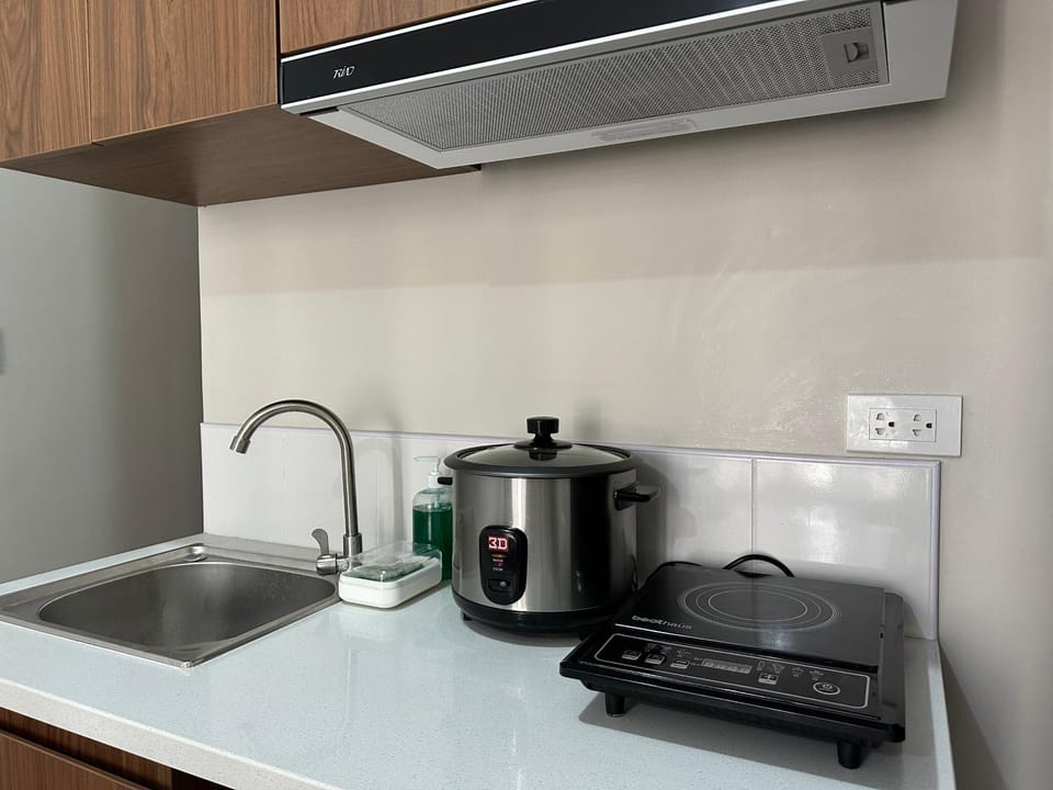 Kitchen or kitchenette, stove
