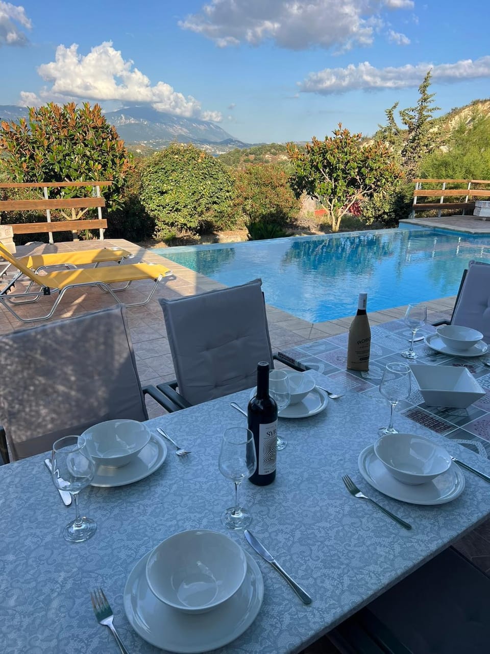 Patio, Day, Natural landscape, Dining area, Mountain view, Pool view, Swimming pool, sunbed