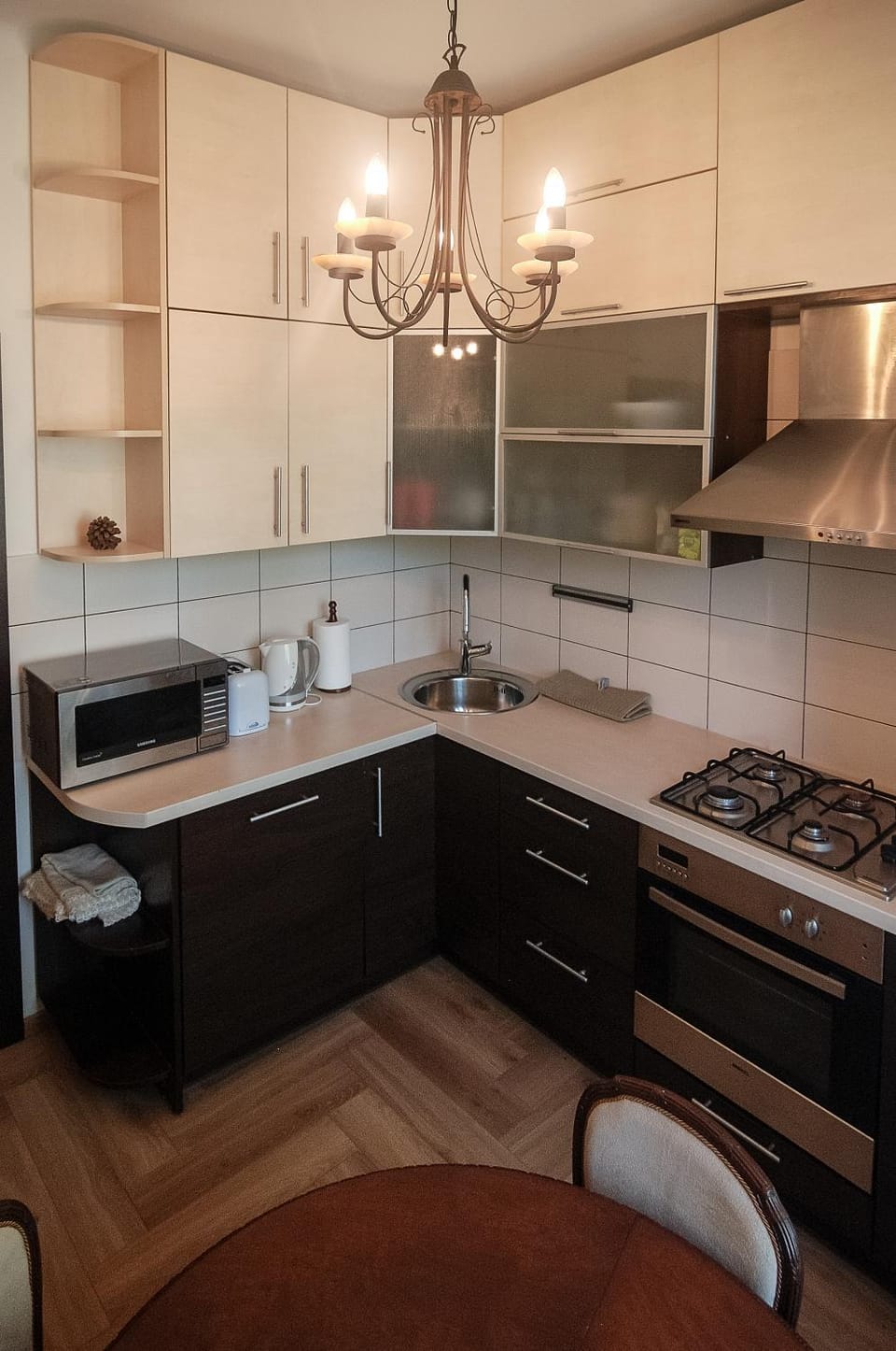 Kitchen or kitchenette, stove