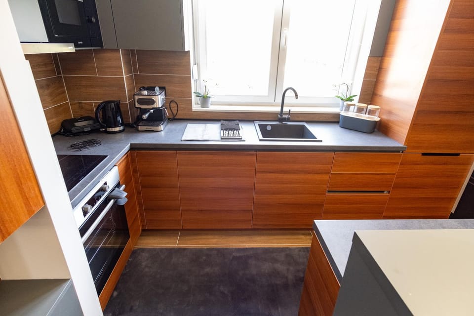 Kitchen or kitchenette, stove