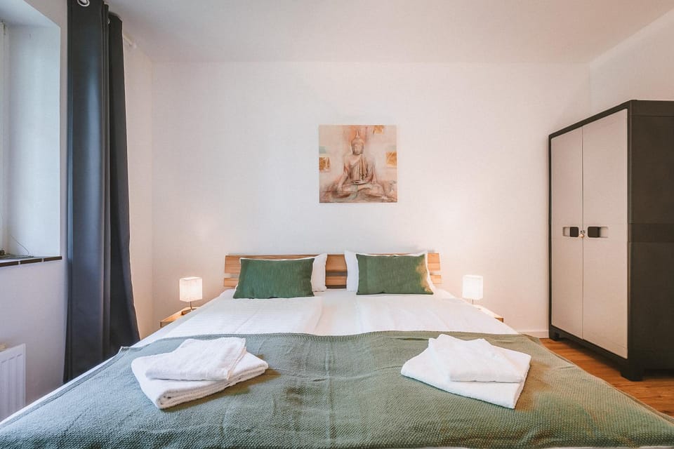 Bed, Photo of the whole room, Bedroom, towels, wardrobe