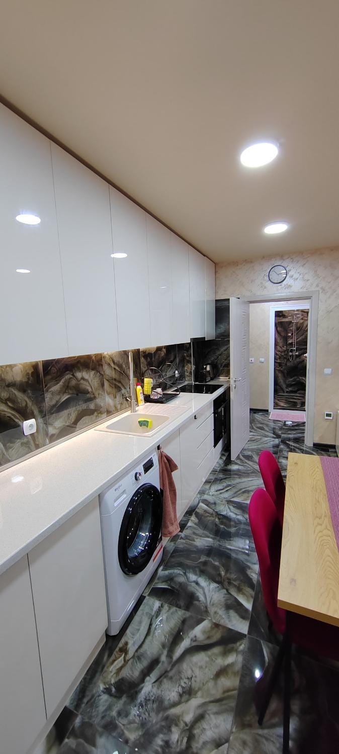 Kitchen or kitchenette, Living room, Dining area, oven, stove