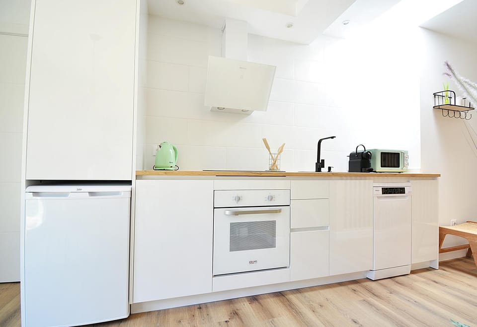 Kitchen or kitchenette, dishwasher, oven, stove