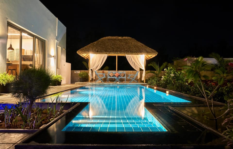 Night, Pool view, Swimming pool