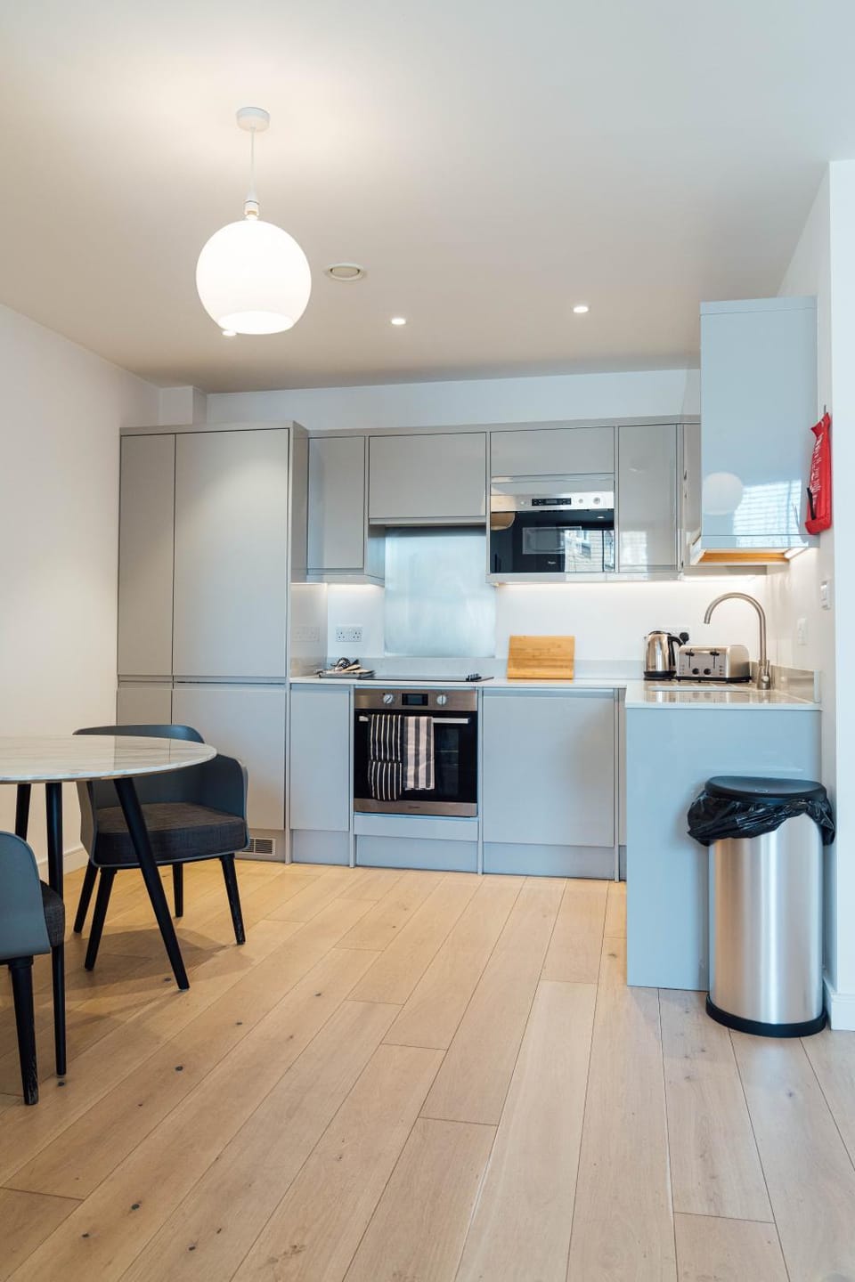 Kitchen or kitchenette, oven, stove, toaster