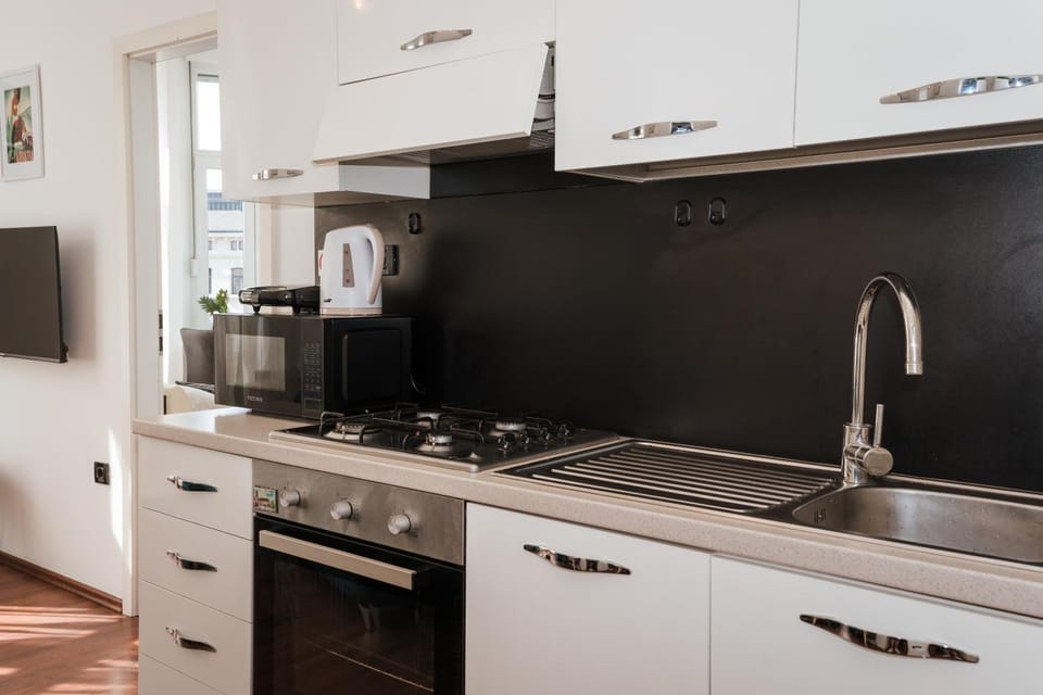 Kitchen or kitchenette, stove